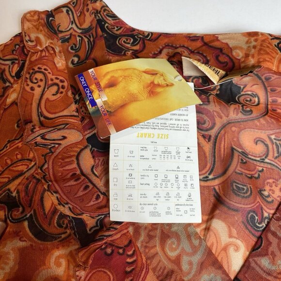 CINDY AMBUEHL QVC Womens Blouse Orange Ruffle Tie Waist Boho Sheer Sz XL NWT - Picture 7 of 11